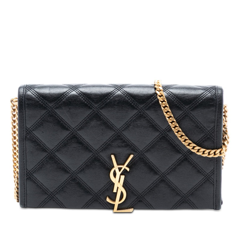 Pre Owned Saint Laurent Becky Chain Wallet Quilted Leather