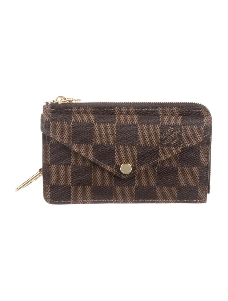 Pre Owned Louis Vuitton  Damier Ebene Pattern Coated Canvas Card Holder Recto Verso