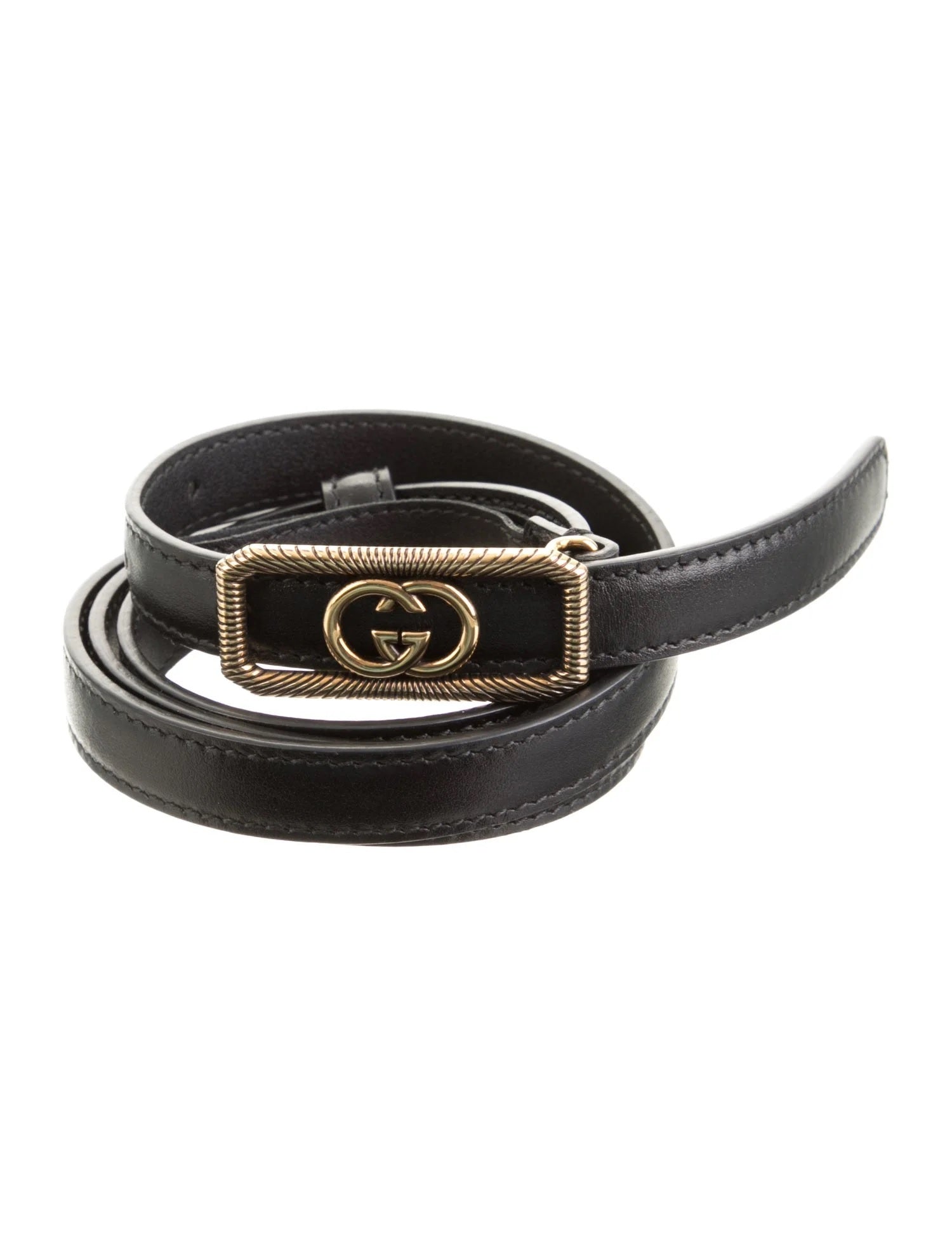 Pre Owned Gucci Double G Logo Skinny Belt