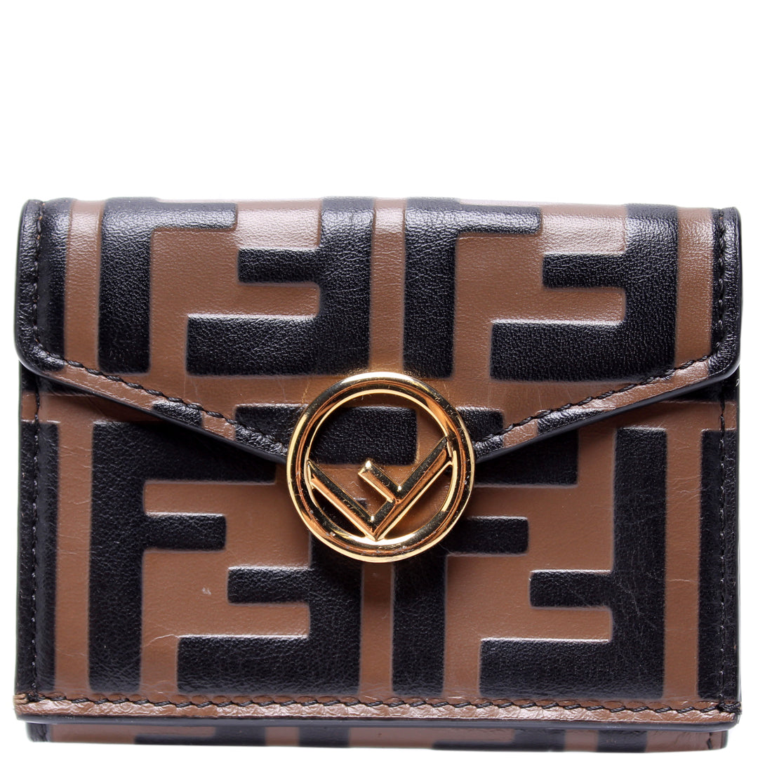 New Fendi Embossed Zucca FF Logo Trifold Wallet