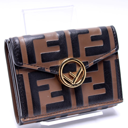 New Fendi Embossed Zucca FF Logo Trifold Wallet