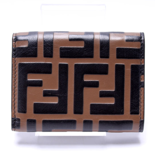 New Fendi Embossed Zucca FF Logo Trifold Wallet