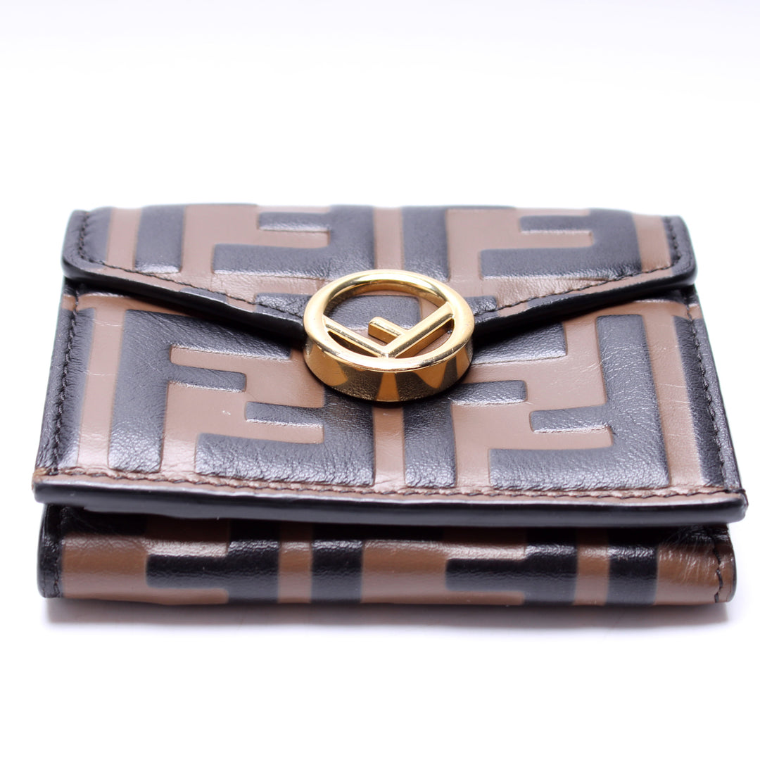 New Fendi Embossed Zucca FF Logo Trifold Wallet