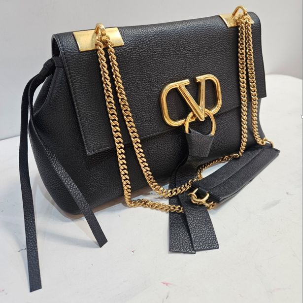 Pre Owned Valentino Garavani VRing Convertible Chain Shoulder Bag Leather Small