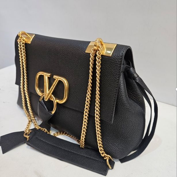 Pre Owned Valentino Garavani VRing Convertible Chain Shoulder Bag Leather Small