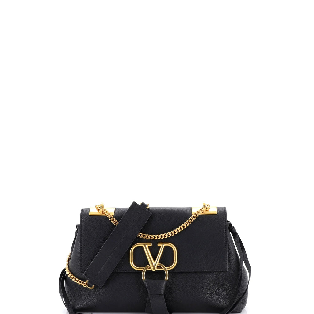 Pre Owned Valentino Garavani VRing Convertible Chain Shoulder Bag Leather Small