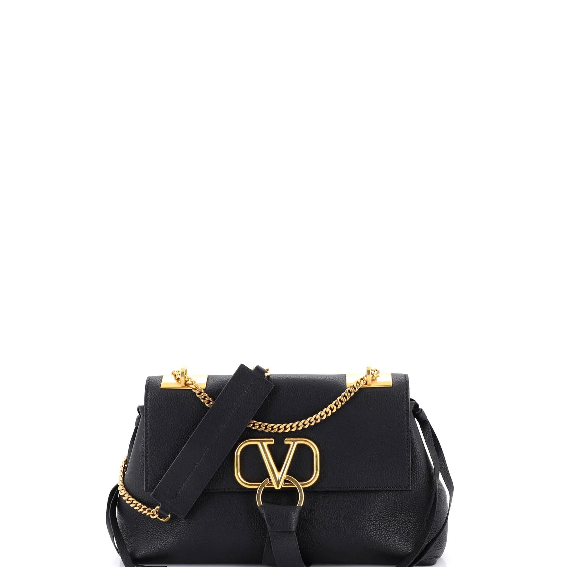 Pre Owned Valentino Garavani VRing Convertible Chain Shoulder Bag Leather Small