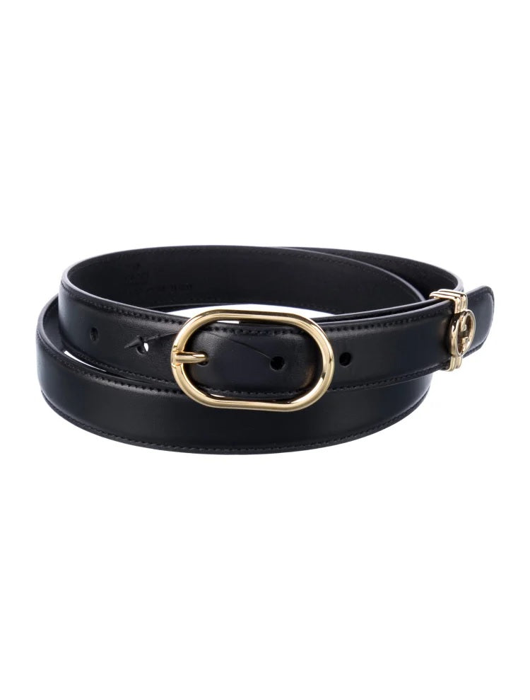 Pre Owned Gucci  Double G Logo Skinny Belt