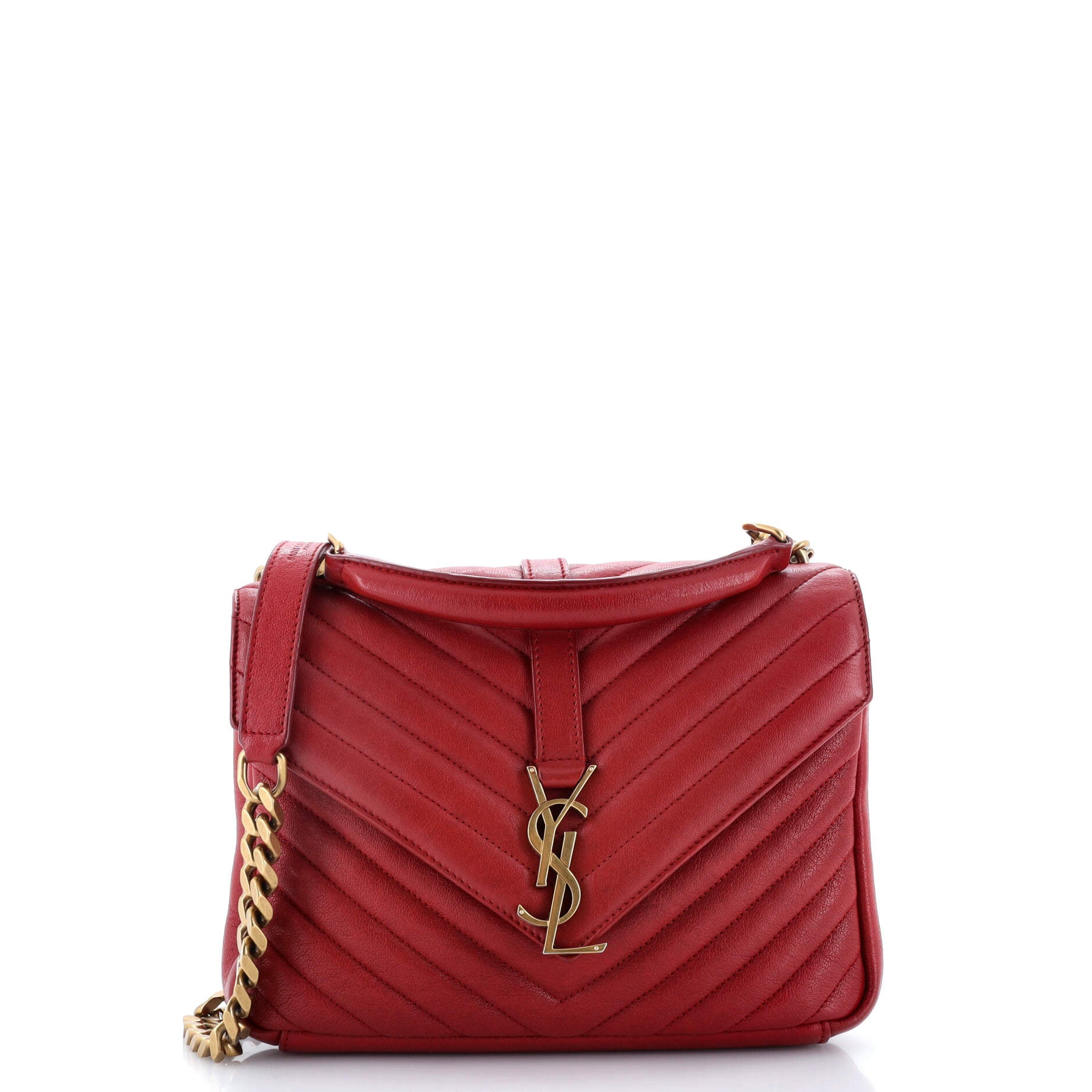 Pre Owned Saint Laurent Classic Monogram Envelope Satchel Matelasse Chevron Leather Small