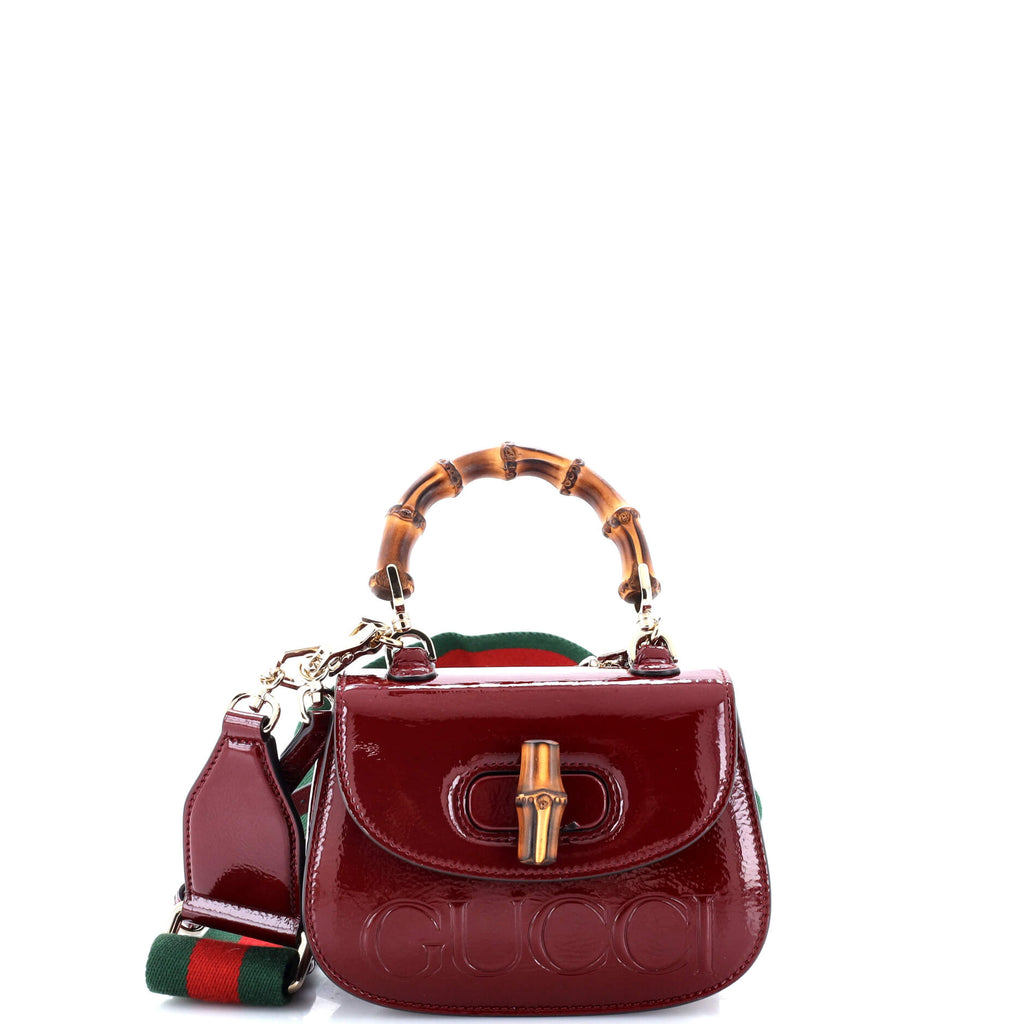 Pre Owned Gucci Bamboo 1947 Logo Top Handle Bag Embossed Patent Mini
