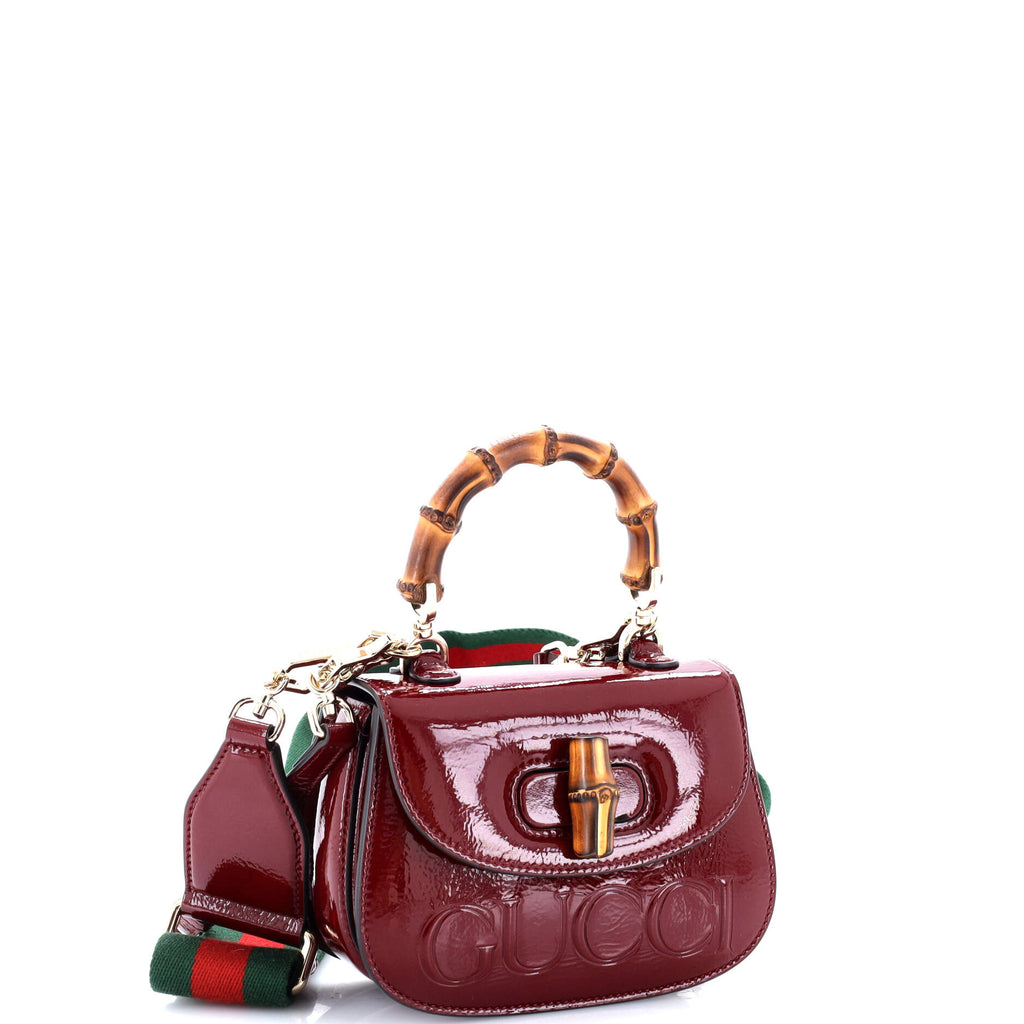 Pre Owned Gucci Bamboo 1947 Logo Top Handle Bag Embossed Patent Mini