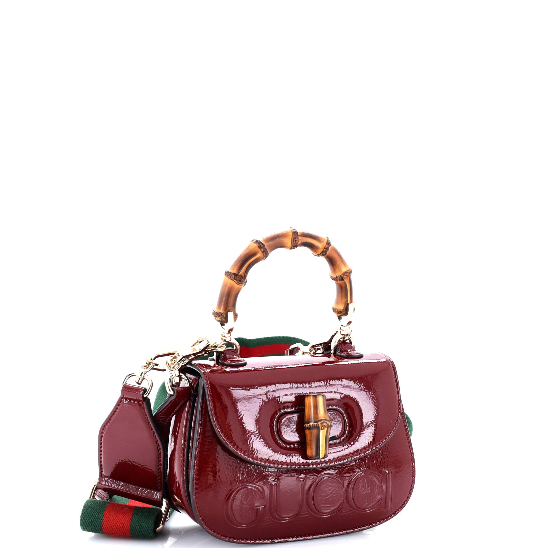 Pre Owned Gucci Bamboo 1947 Logo Top Handle Bag Embossed Patent Mini