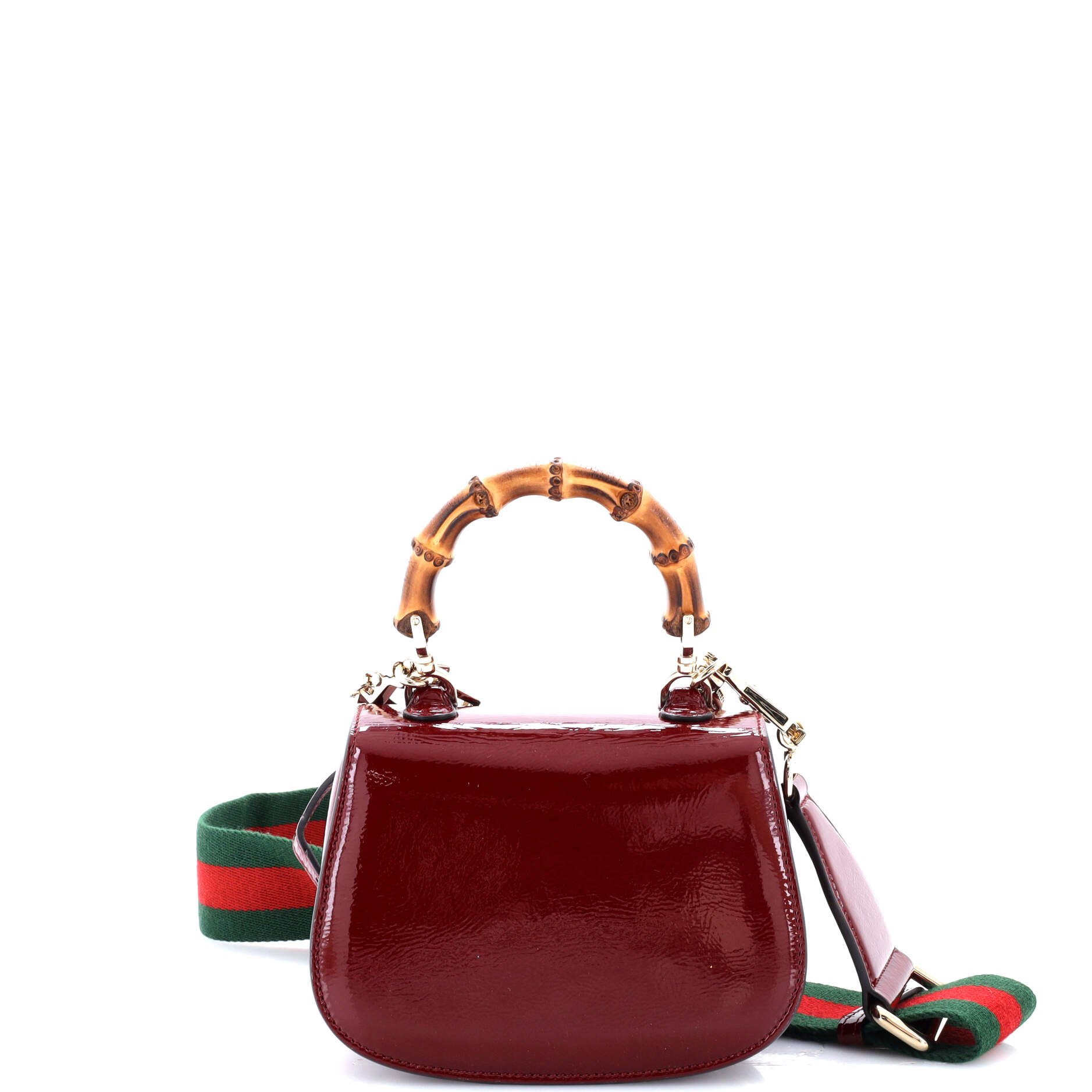 Pre Owned Gucci Bamboo 1947 Logo Top Handle Bag Embossed Patent Mini