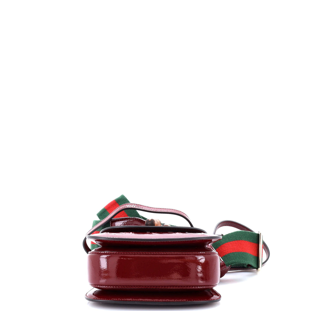 Pre Owned Gucci Bamboo 1947 Logo Top Handle Bag Embossed Patent Mini