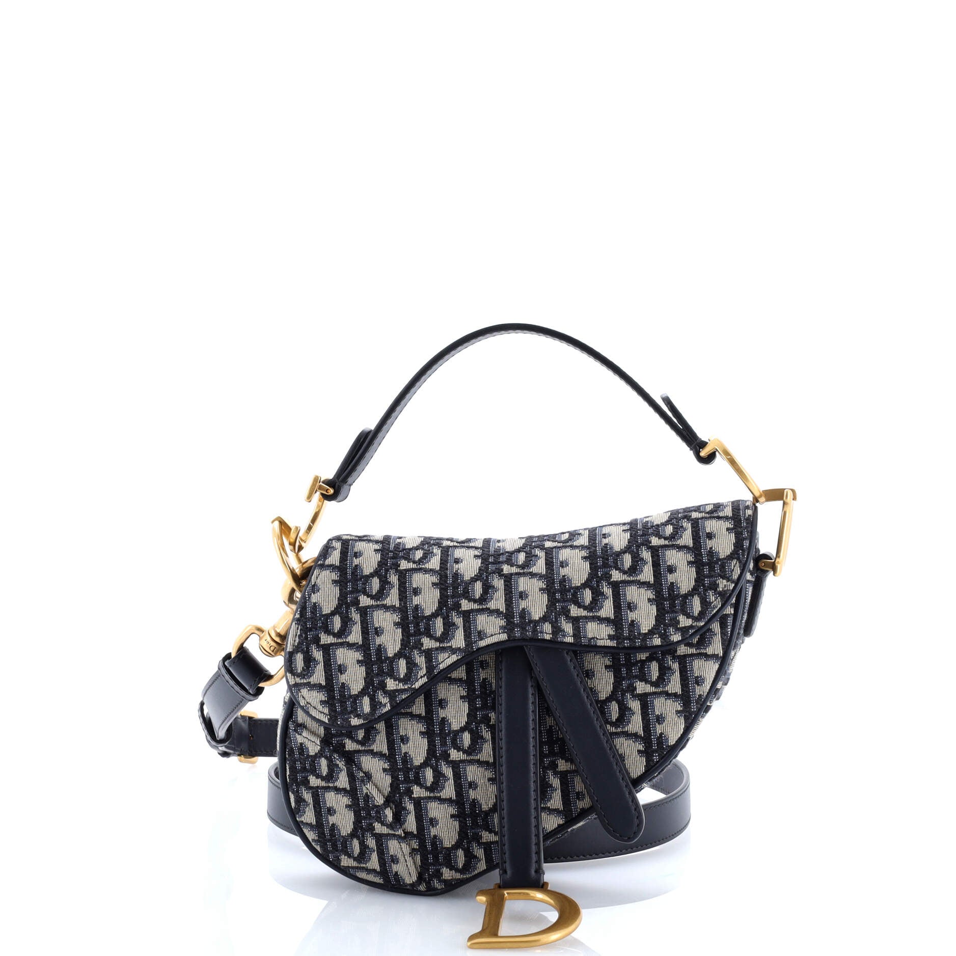 Pre Owned Christian Dior Saddle Handbag with Strap Oblique Canvas Mini