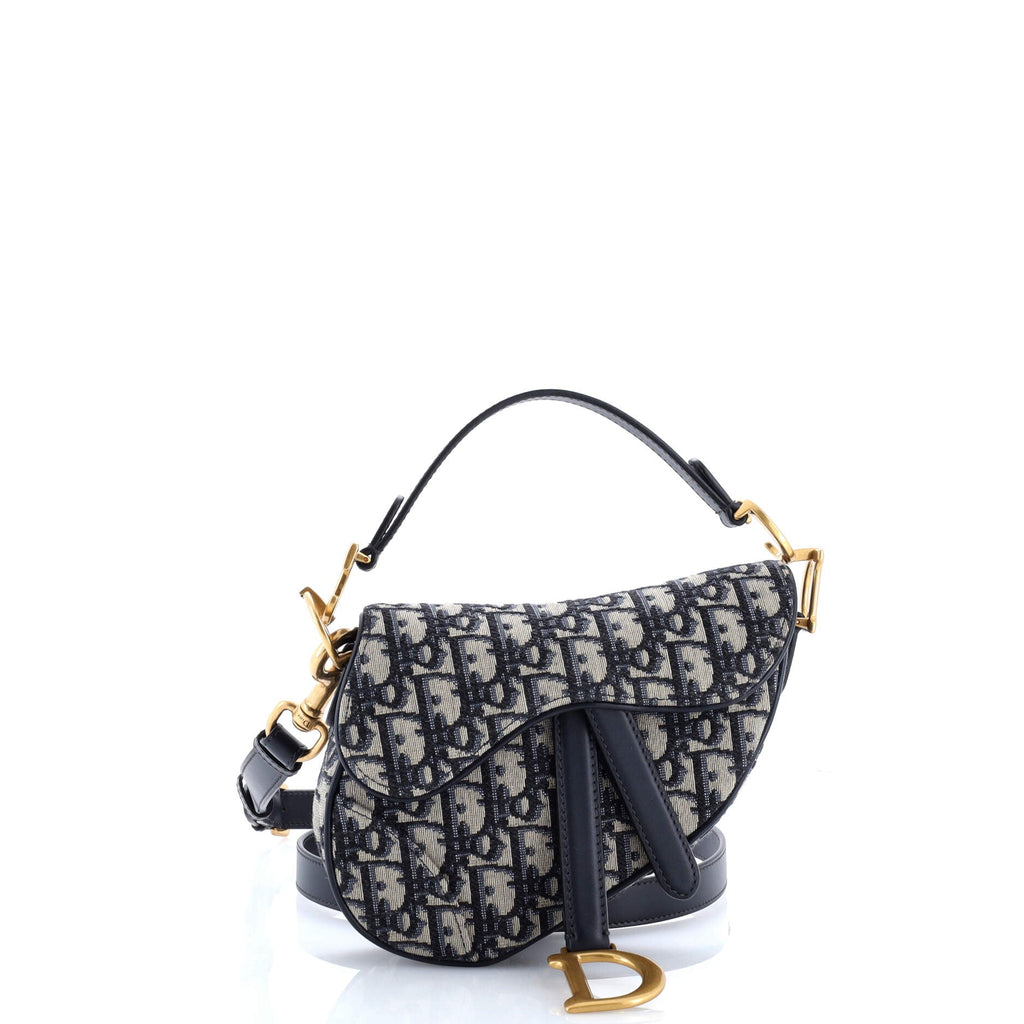 Pre Owned Christian Dior Saddle Handbag with Strap Oblique Canvas Mini