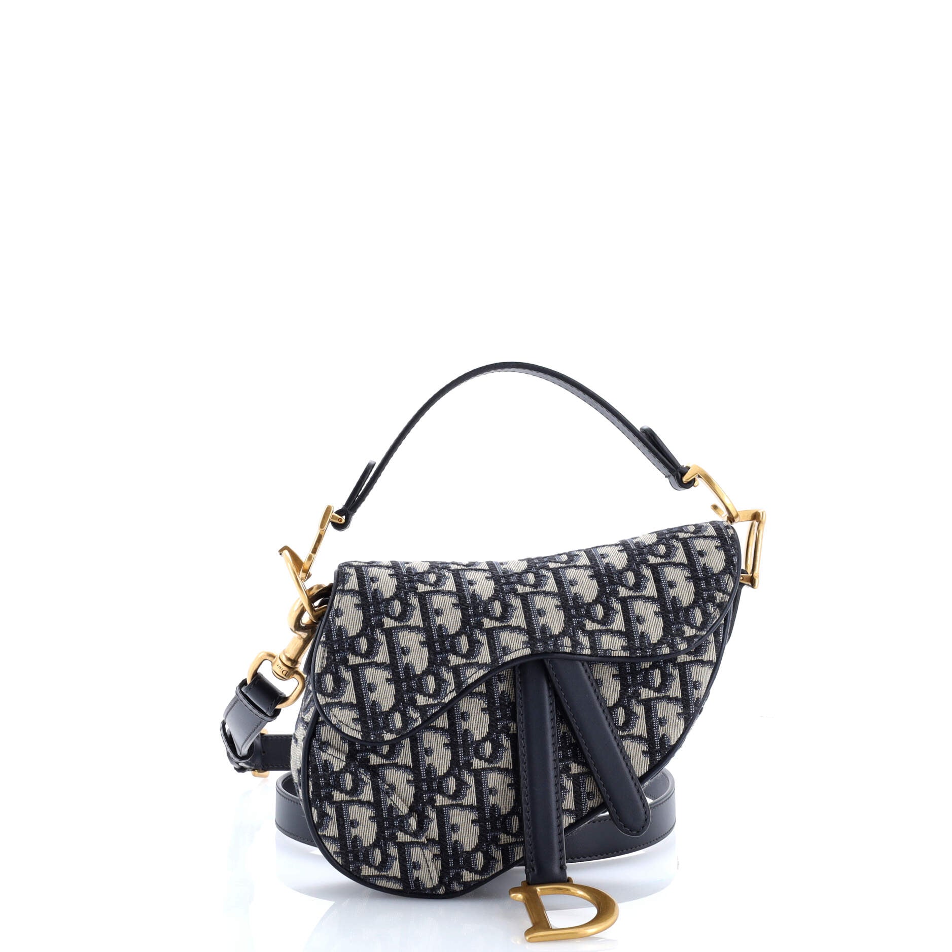 Pre Owned Christian Dior Saddle Handbag with Strap Oblique Canvas Mini