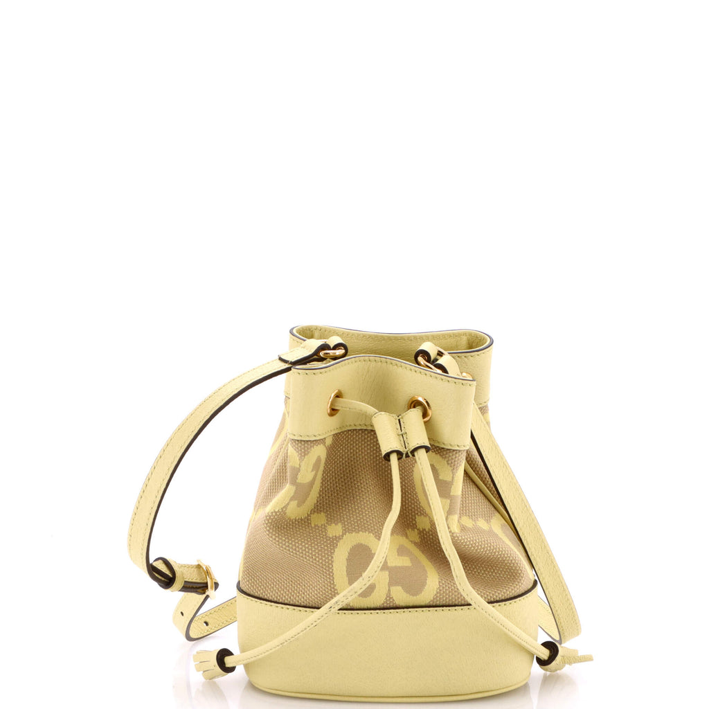 Pre Owned Gucci Ophidia Bucket Bag Jumbo GG Canvas with Leather Mini