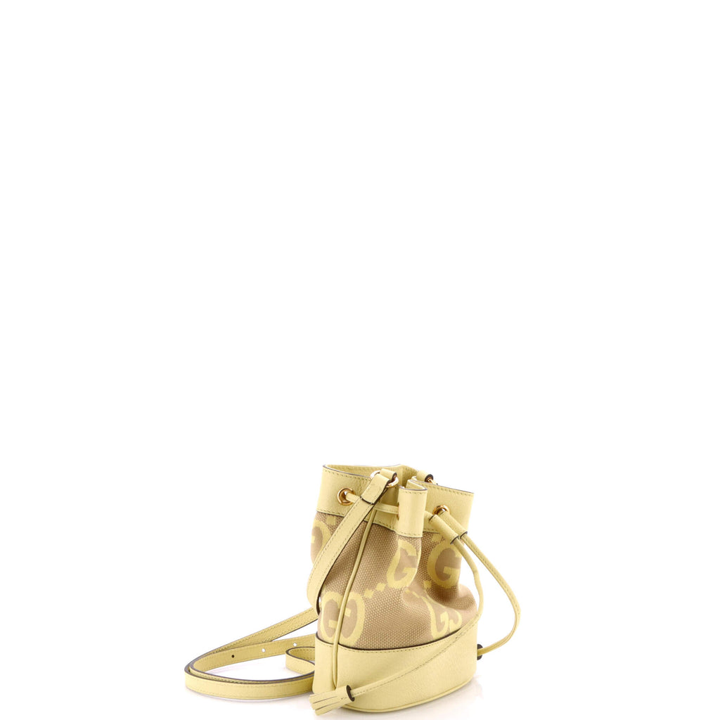 Pre Owned Gucci Ophidia Bucket Bag Jumbo GG Canvas with Leather Mini