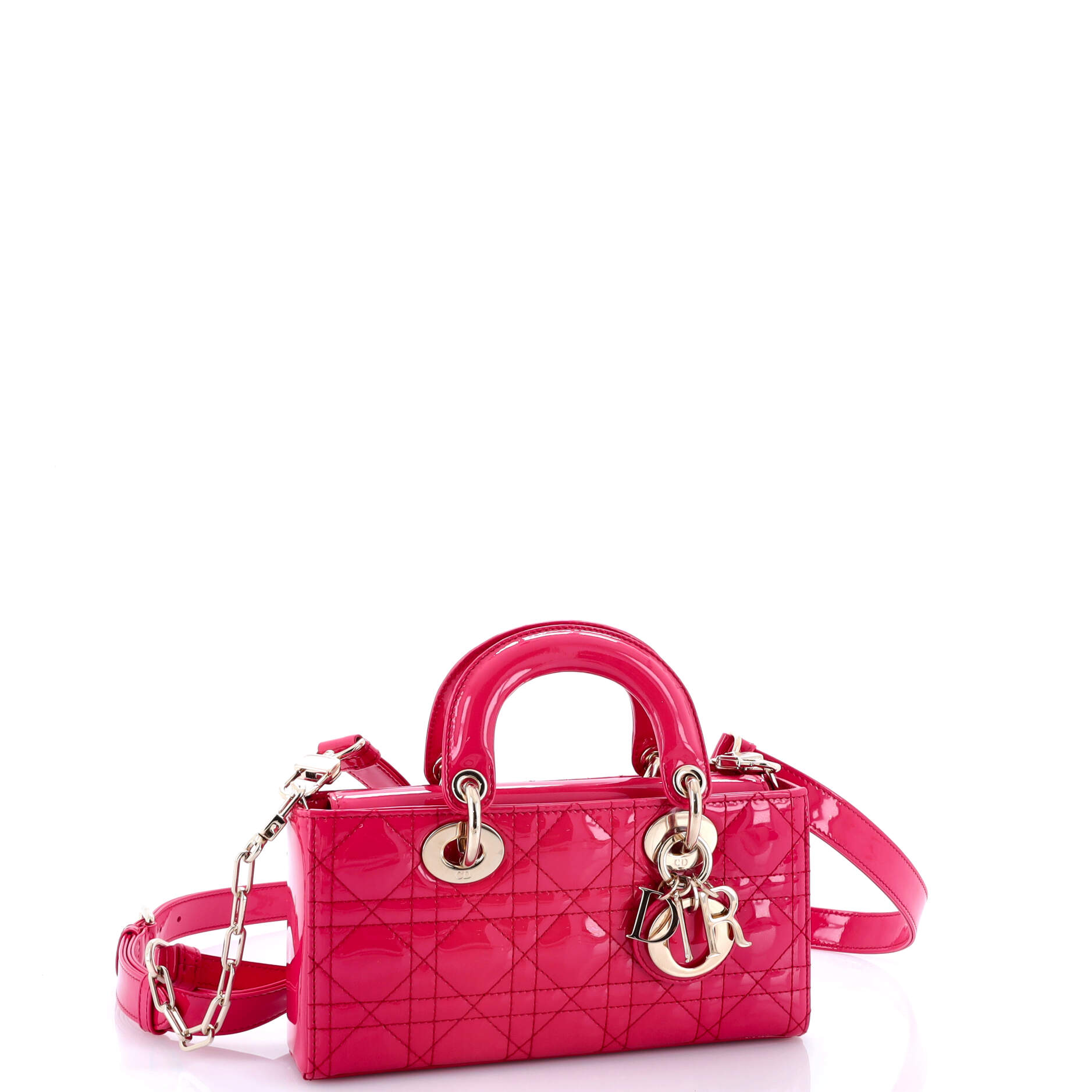 Pre Owned Christian Dior Lady D-Joy Bag Cannage Quilt Patent Small