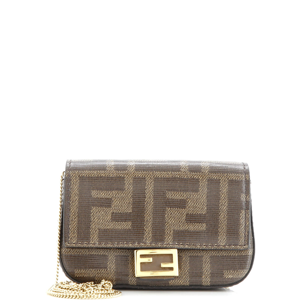 Pre owned Fendi Chain Baguette Charm Bag Zucca Coated Canvas Nano