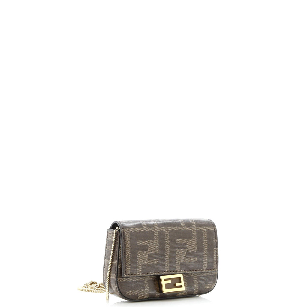 Pre owned Fendi Chain Baguette Charm Bag Zucca Coated Canvas Nano