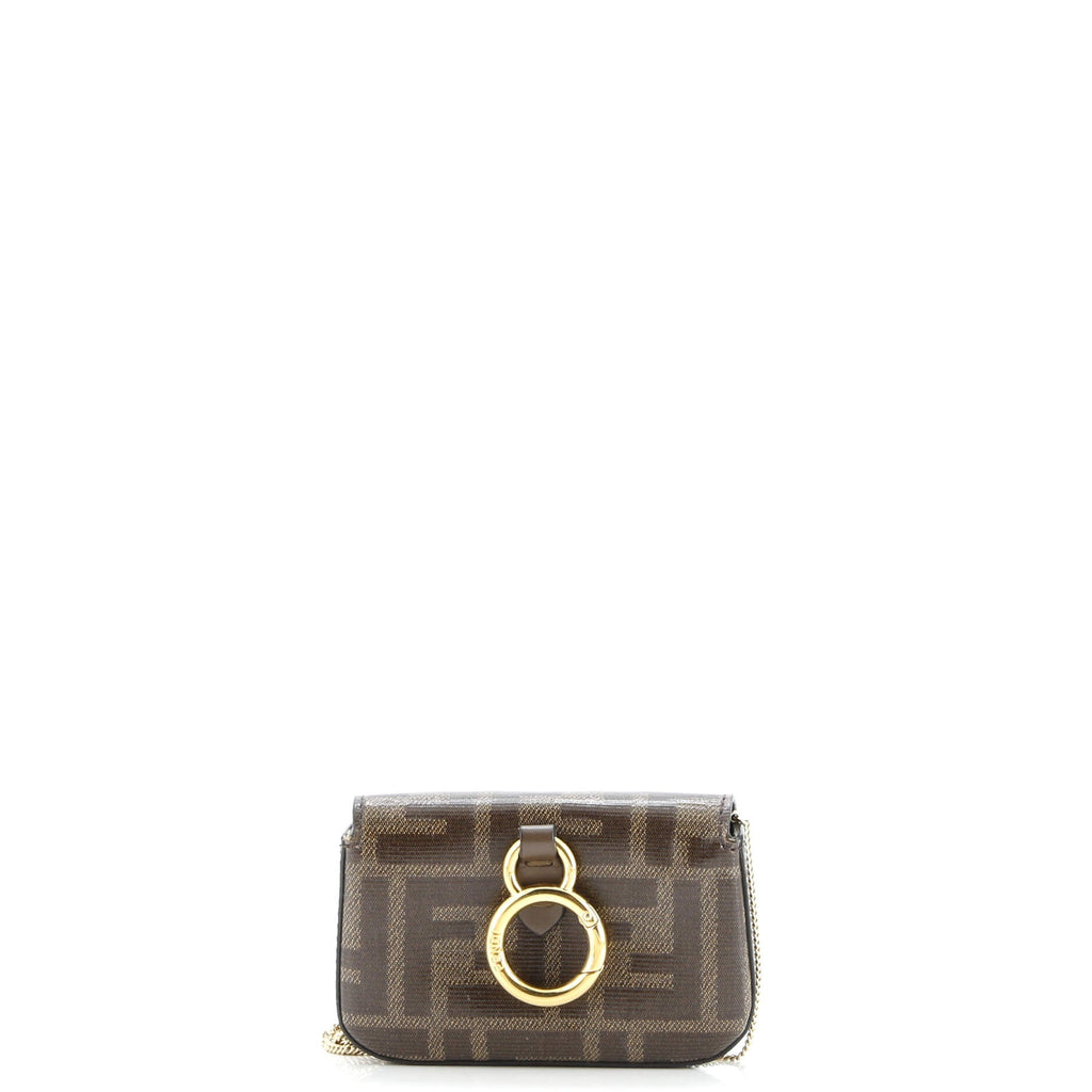 Pre owned Fendi Chain Baguette Charm Bag Zucca Coated Canvas Nano