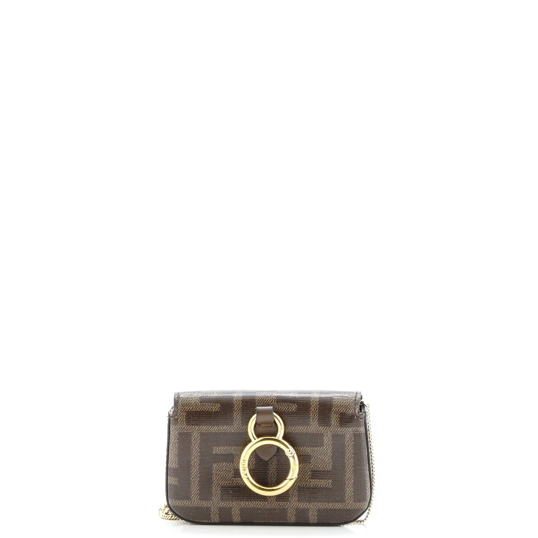 Pre owned Fendi Chain Baguette Charm Bag Zucca Coated Canvas Nano