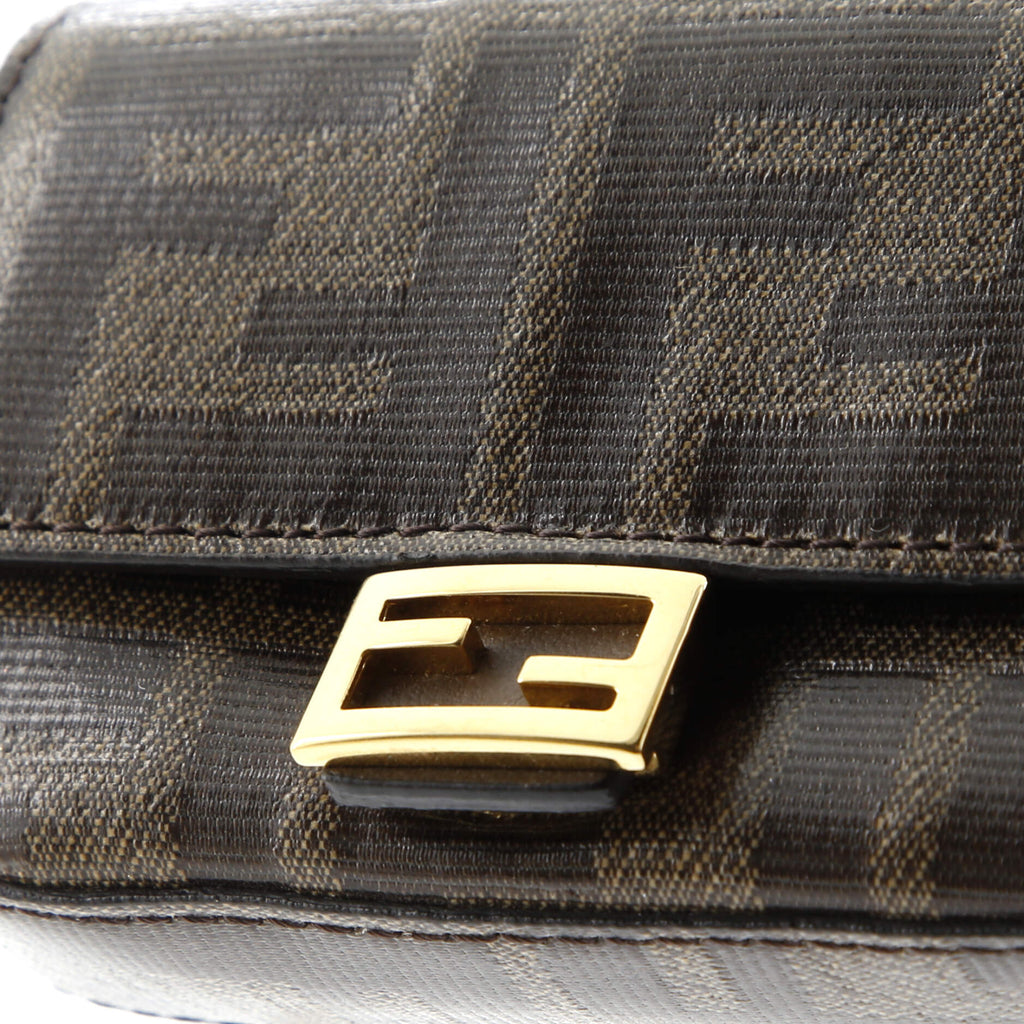 Pre owned Fendi Chain Baguette Charm Bag Zucca Coated Canvas Nano