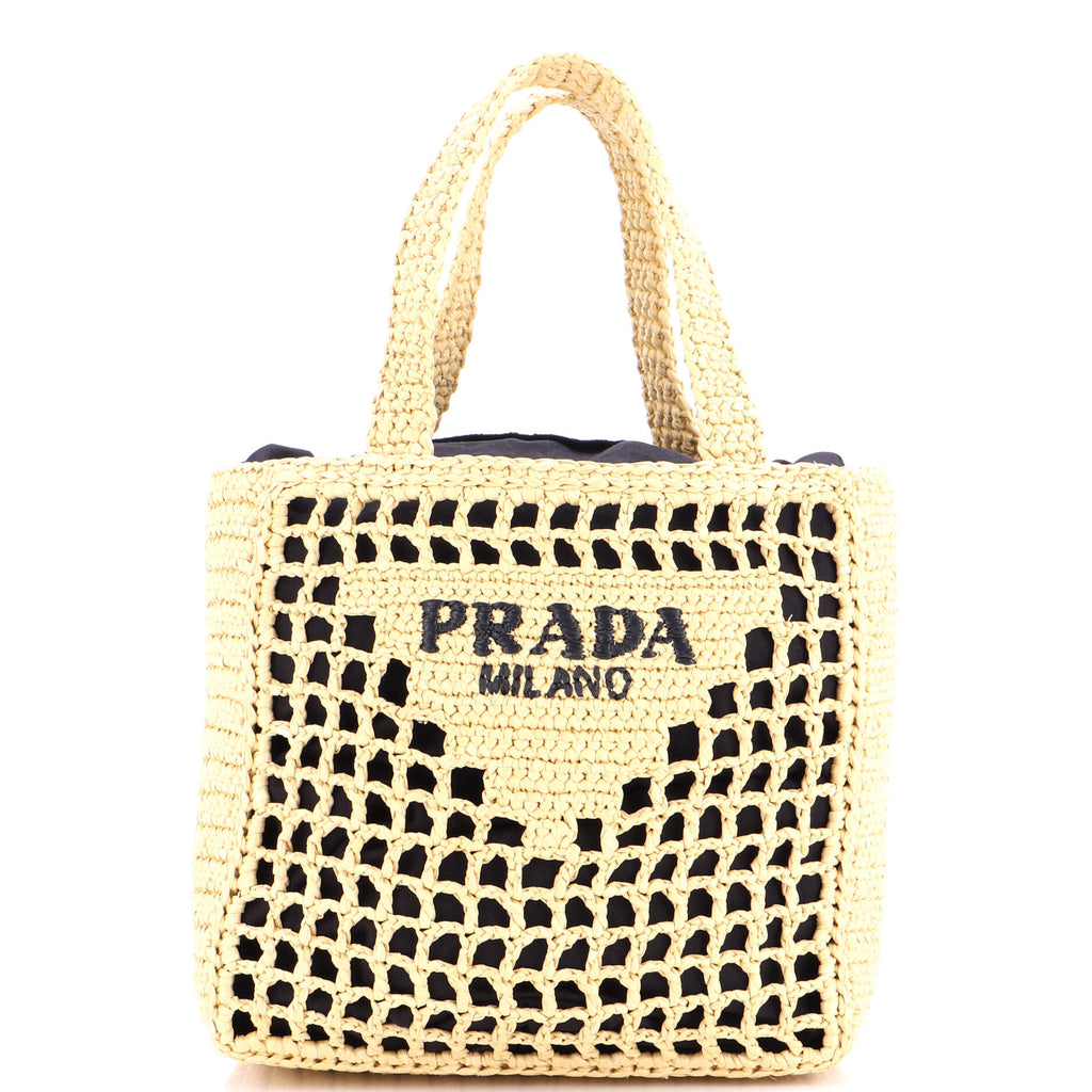 Pre Owned Prada Triangle Logo Open Tote Raffia Small