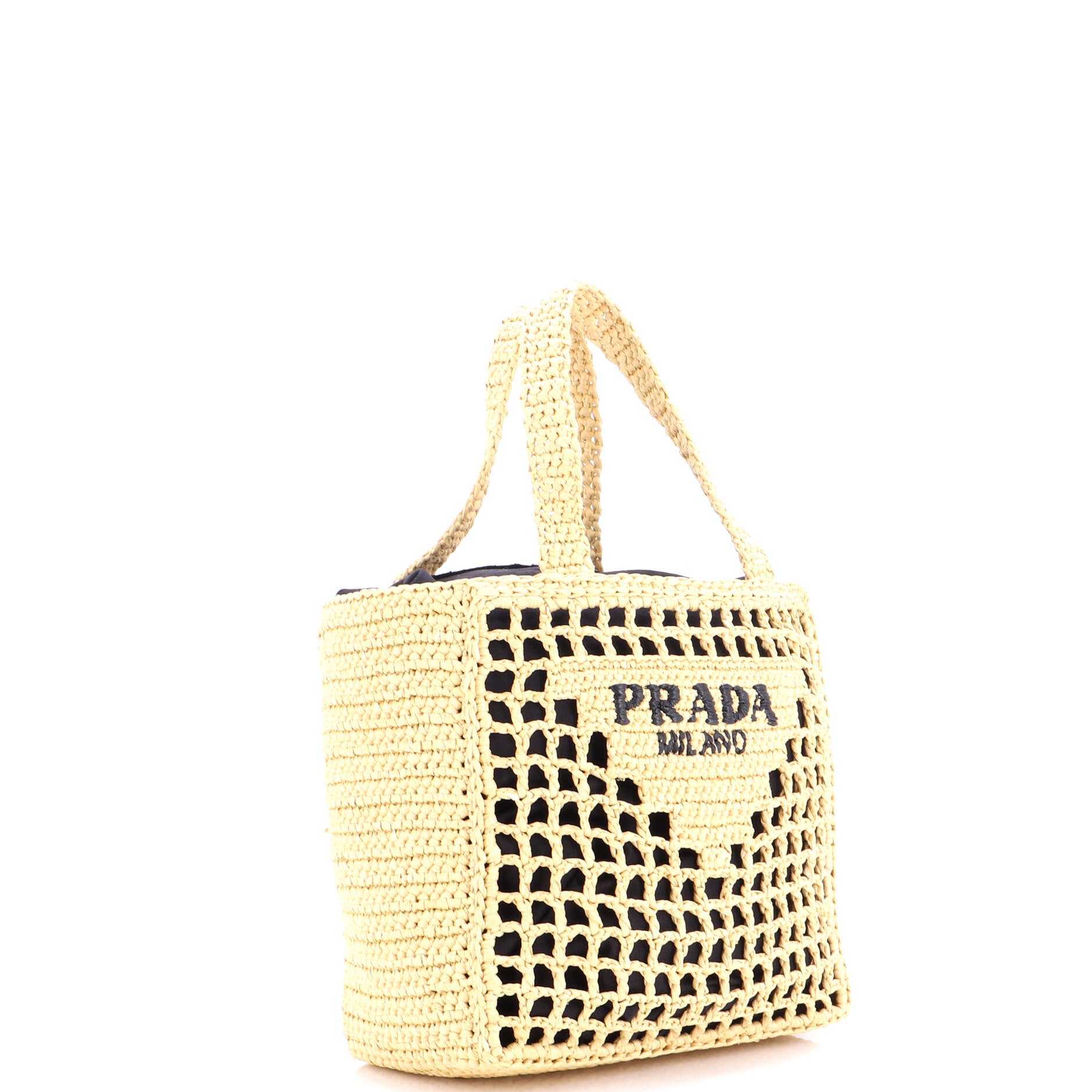 Pre Owned Prada Triangle Logo Open Tote Raffia Small