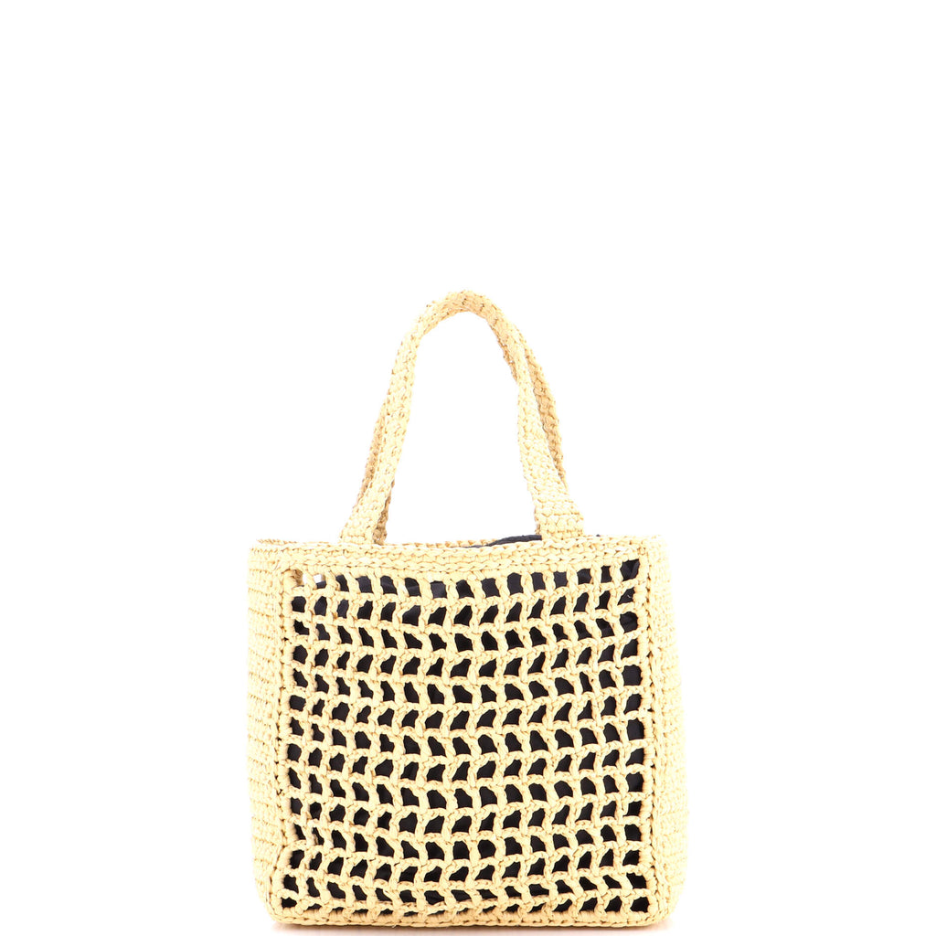Pre Owned Prada Triangle Logo Open Tote Raffia Small