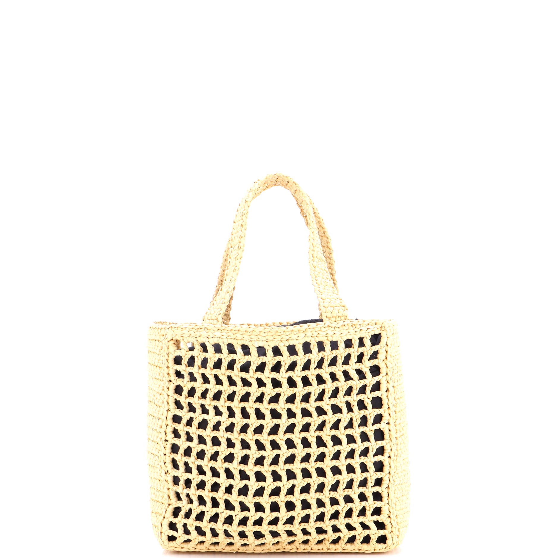 Pre Owned Prada Triangle Logo Open Tote Raffia Small