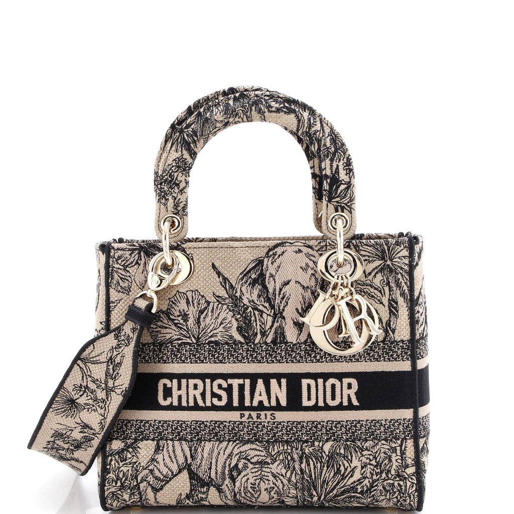 Pre Owned Christian Dior Lady D-Lite Bag Embroidered Canvas Medium