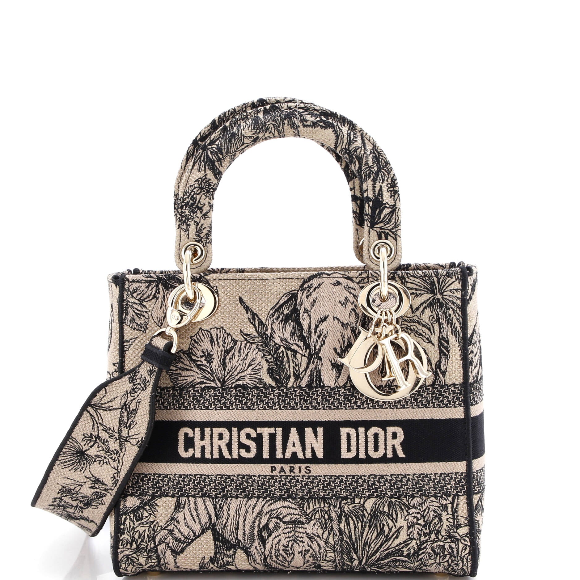 Pre Owned Christian Dior Lady D-Lite Bag Embroidered Canvas Medium