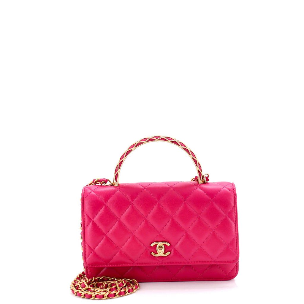 Pre Owned Chanel Pick Me Up Logo Handle Wallet on Chain Quilted Lambskin