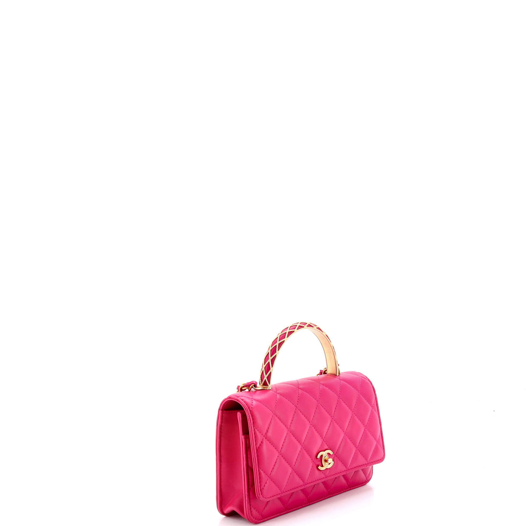 Pre Owned Chanel Pick Me Up Logo Handle Wallet on Chain Quilted Lambskin