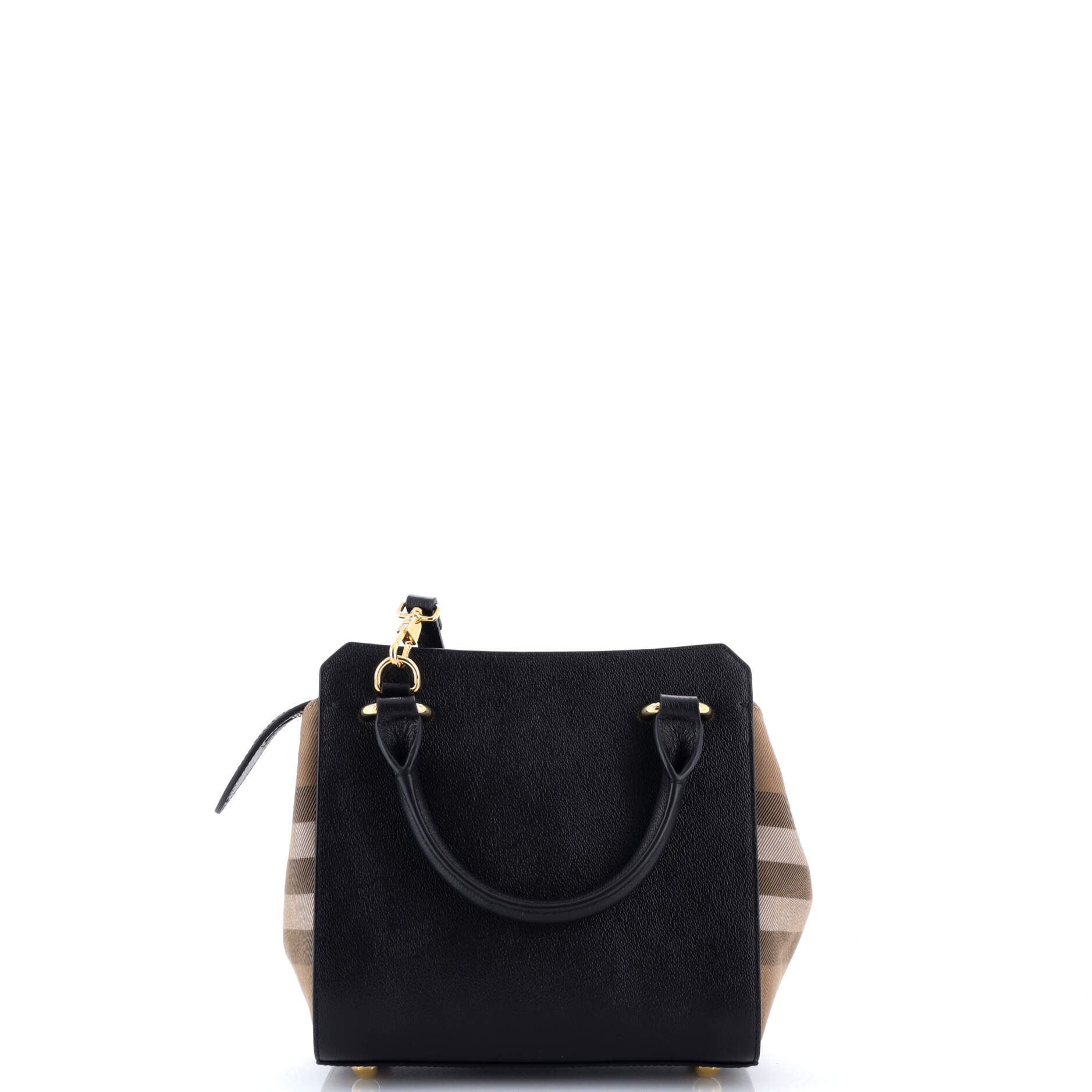 Pre Owned Burberry Banwell Tote Leather and House Check Canvas Mini