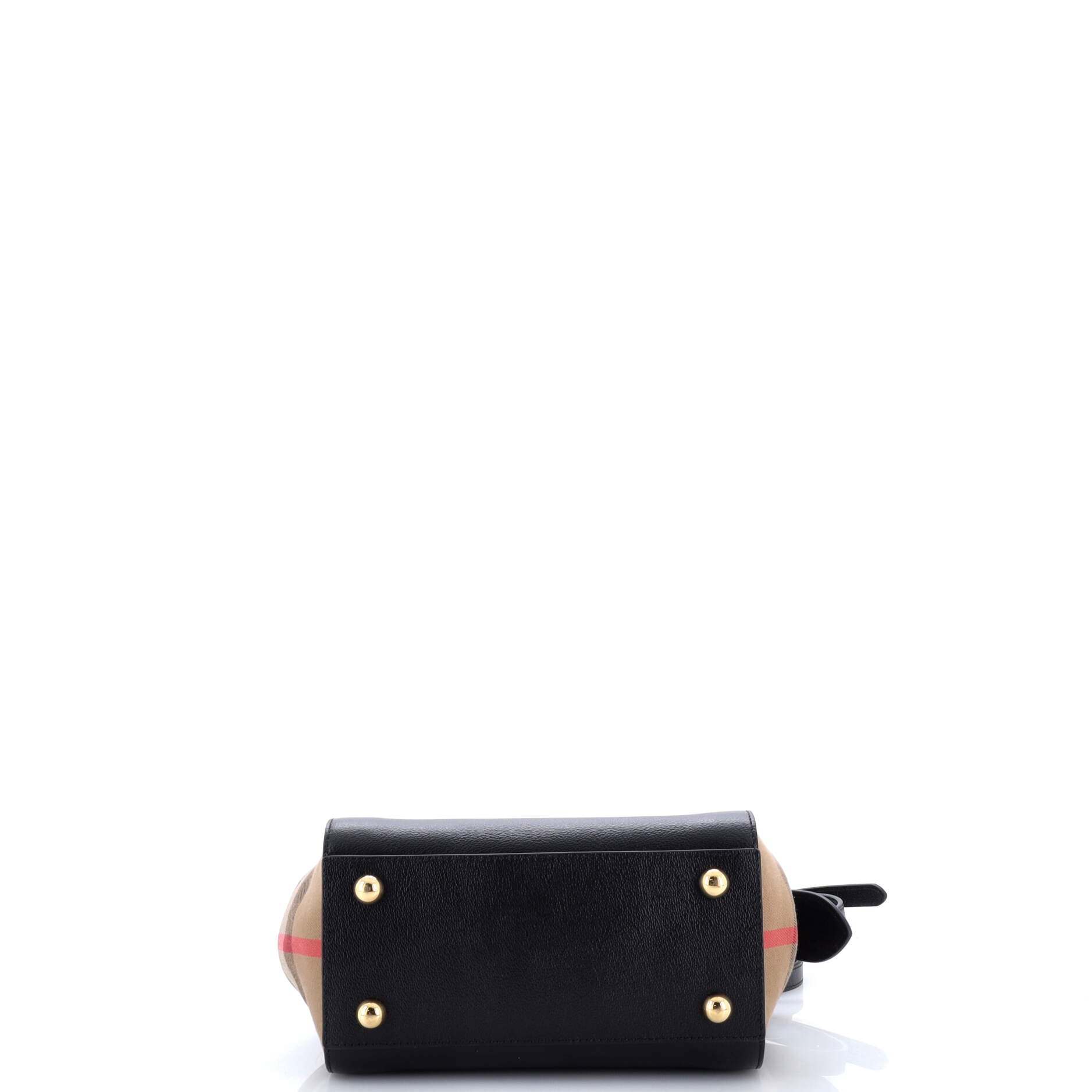 Pre Owned Burberry Banwell Tote Leather and House Check Canvas Mini