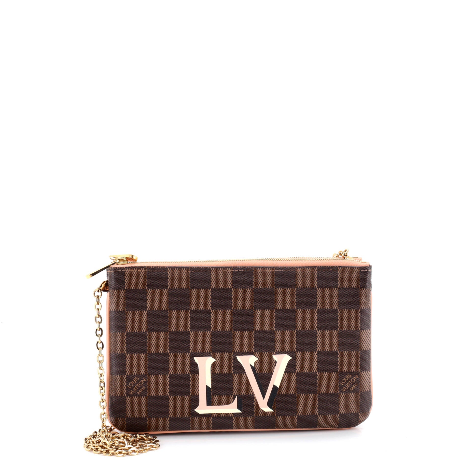 Pre Owned Louis Vuitton Double Zip Pochette Damier