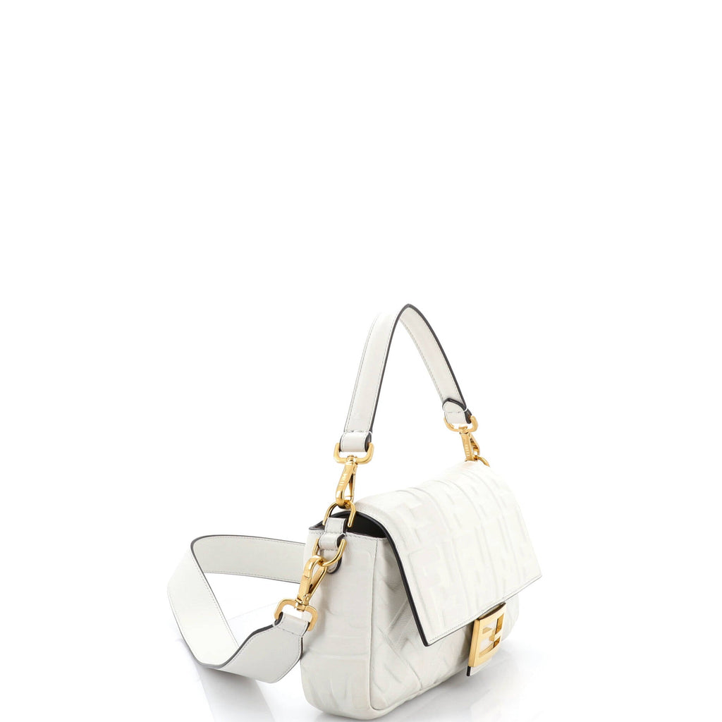 Pre Owned Fendi Baguette NM Bag Zucca Embossed Leather Medium