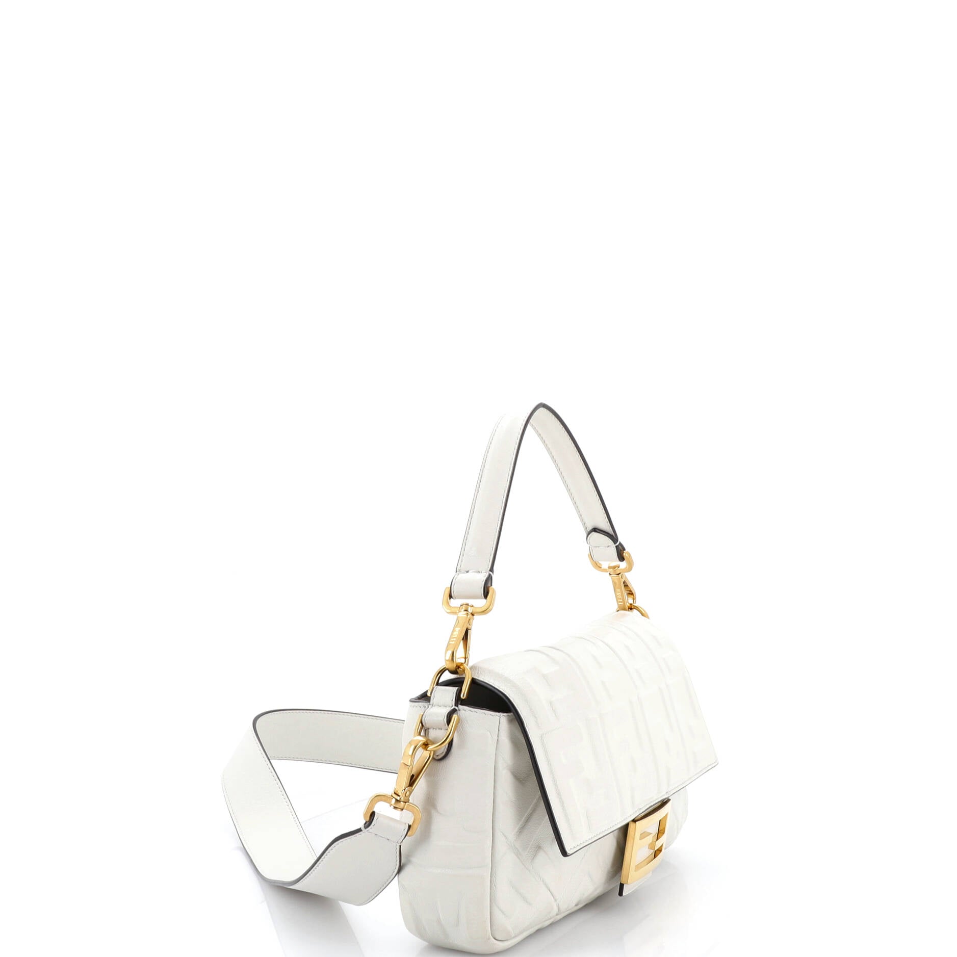 Pre Owned Fendi Baguette NM Bag Zucca Embossed Leather Medium