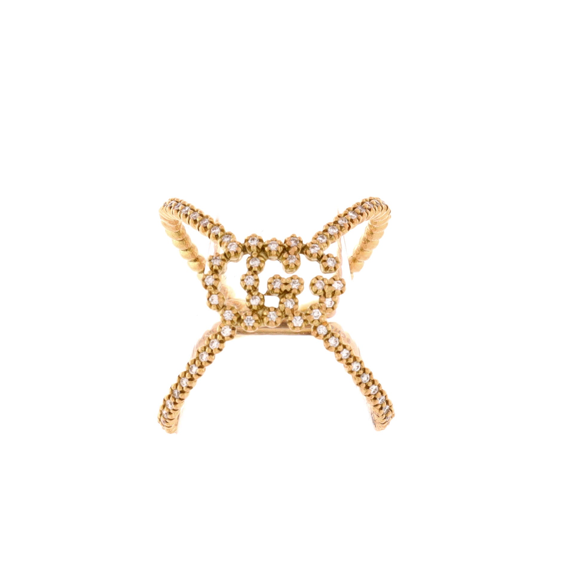 Pre Owned Gucci GG Running Cross Ring 18K Yellow Gold and Pave Diamonds