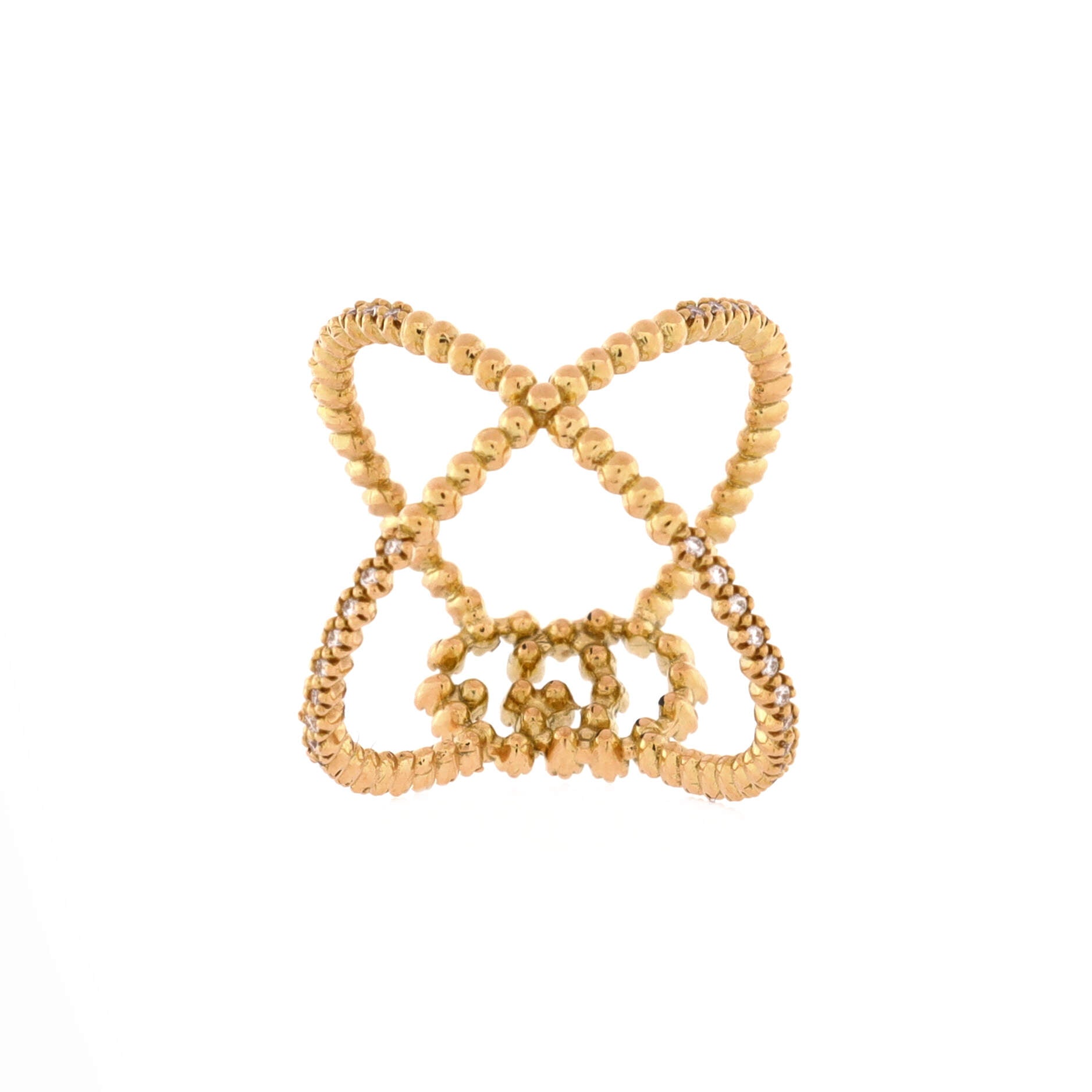 Pre Owned Gucci GG Running Cross Ring 18K Yellow Gold and Pave Diamonds