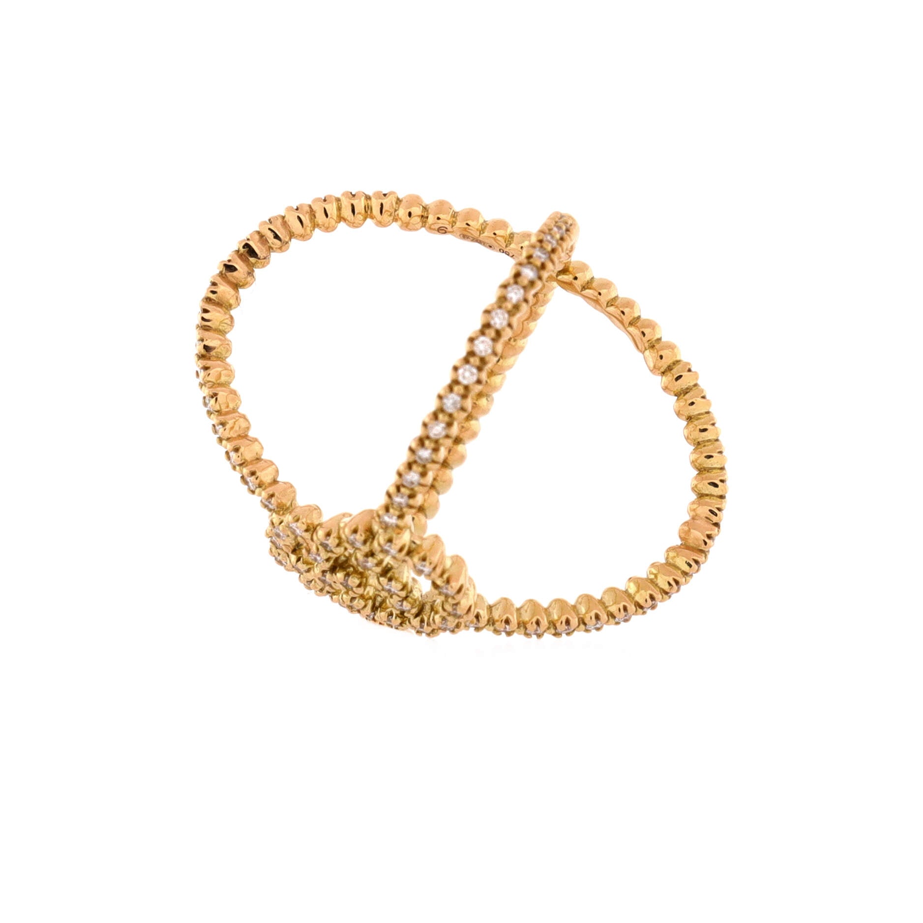 Pre Owned Gucci GG Running Cross Ring 18K Yellow Gold and Pave Diamonds