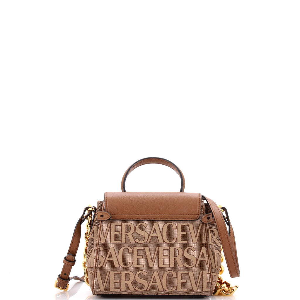 Pre Owned Versace La Medusa Top Handle Bag Printed Canvas and Leather Small