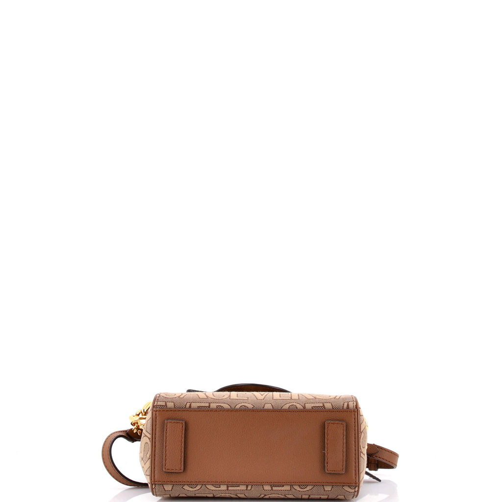 Pre Owned Versace La Medusa Top Handle Bag Printed Canvas and Leather Small