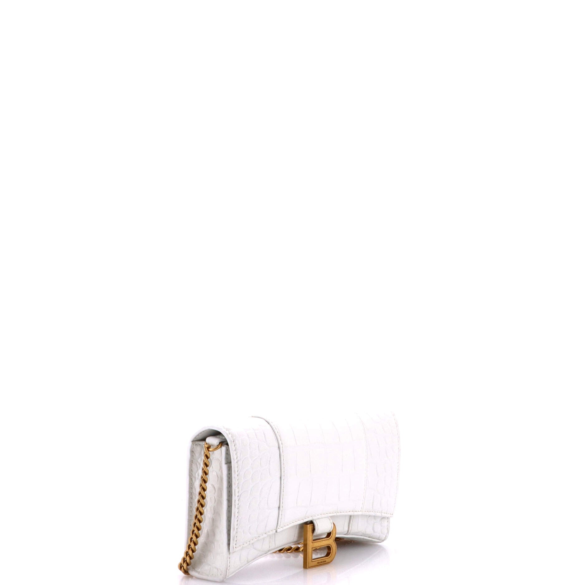 Pre Owned Balenciaga Hourglass Chain Wallet Crocodile Embossed Leather