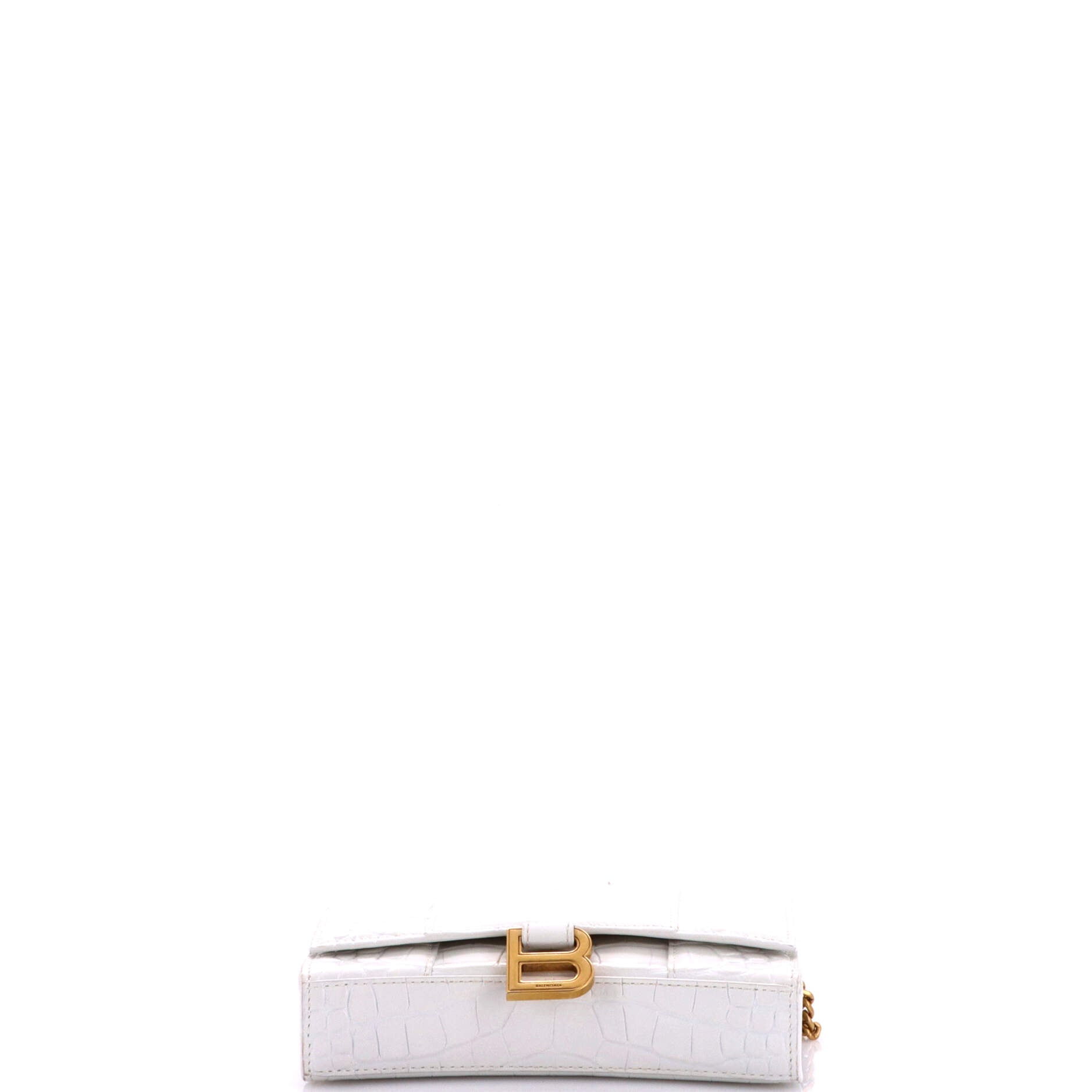 Pre Owned Balenciaga Hourglass Chain Wallet Crocodile Embossed Leather