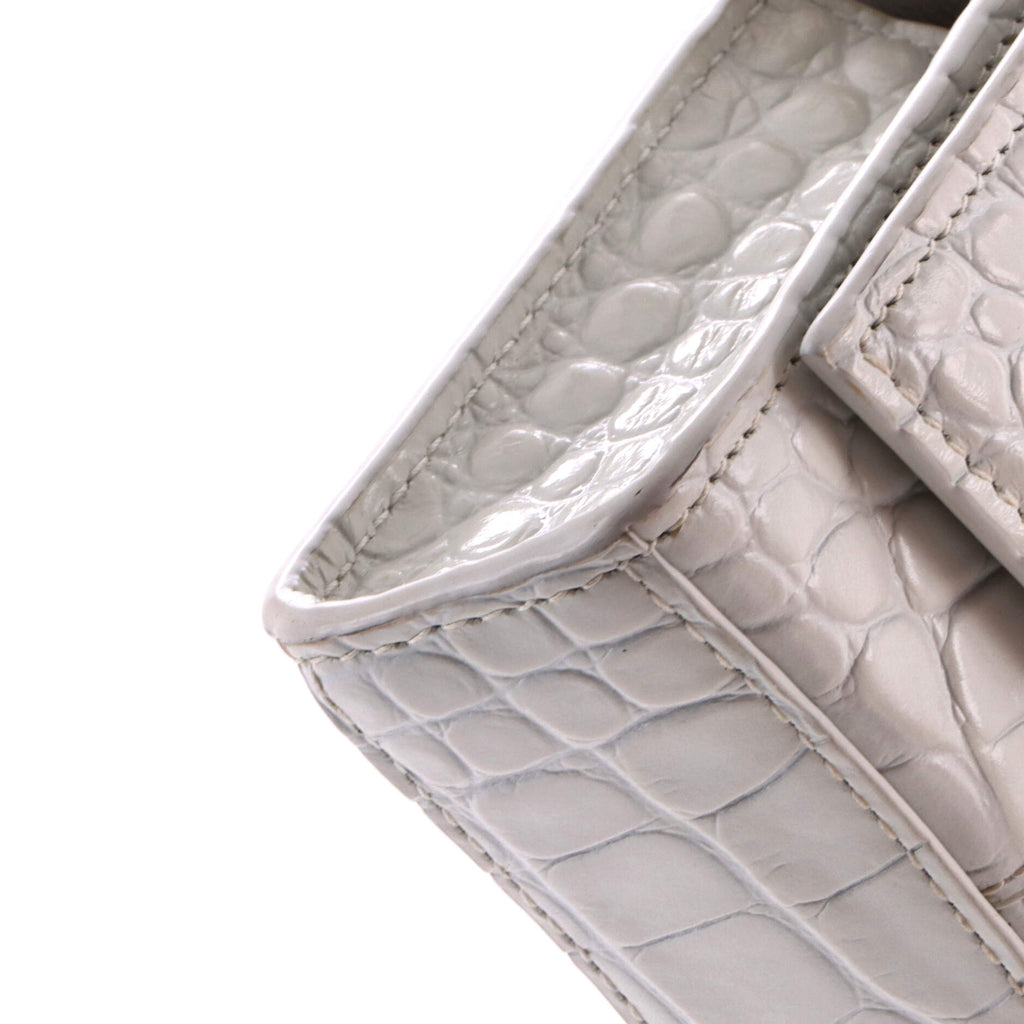 Pre Owned Balenciaga Hourglass Chain Wallet Crocodile Embossed Leather